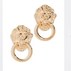 Kenneth Jay Lane- Polished Lion Head Doorknocker Earrings /gold. *Shopbop*
